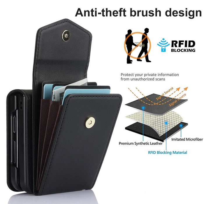 For Samsung Galaxy Z Flip4 5G Crossbody Phone Case RFID Blocking Card Holder Cover - Black - 5