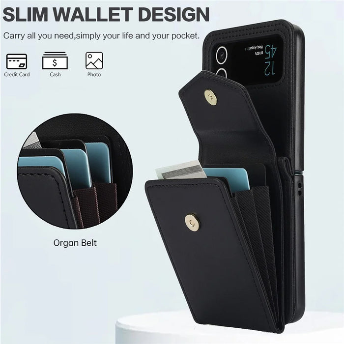 For Samsung Galaxy Z Flip4 5G Crossbody Phone Case RFID Blocking Card Holder Cover - Black - 6