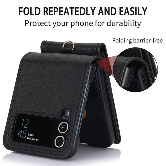 For Samsung Galaxy Z Flip4 5G Crossbody Phone Case RFID Blocking Card Holder Cover - Black - 7