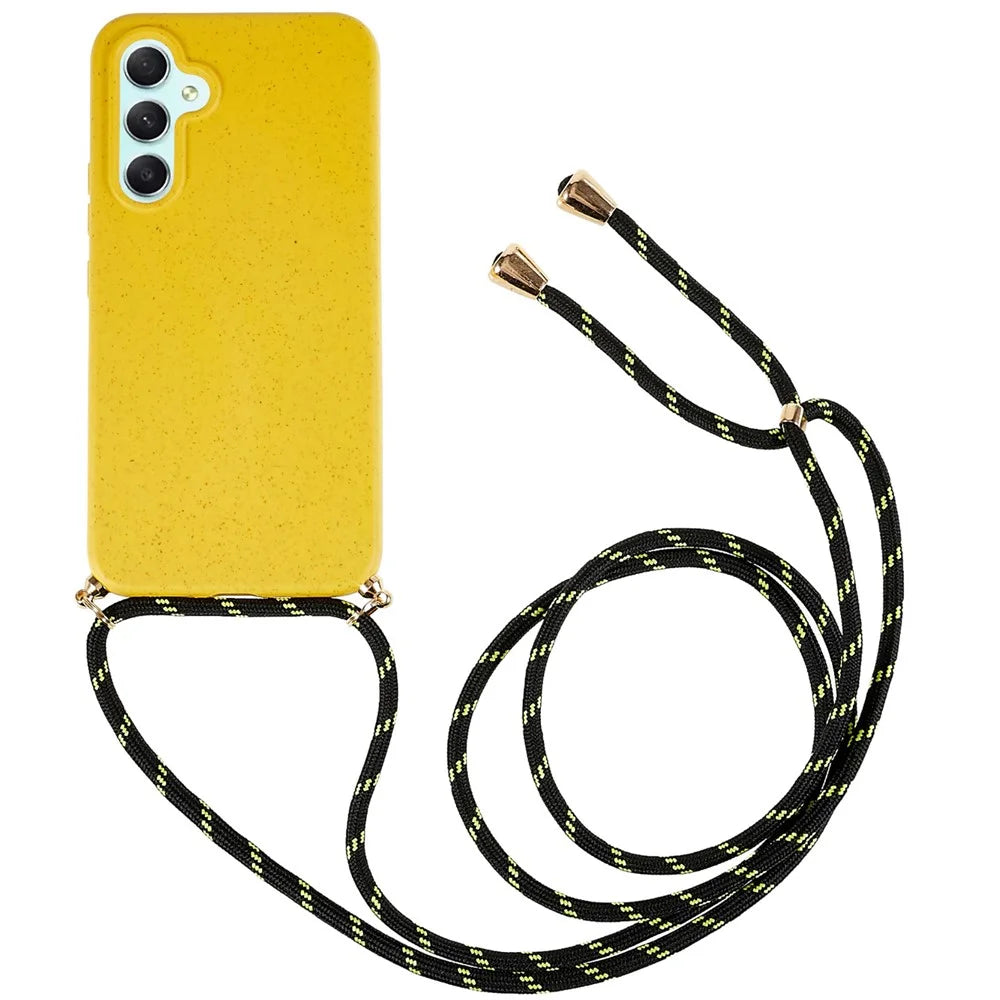 For Samsung Galaxy A15 5G Mobile Phone Case Wheat Straw+TPU Cover Biodegradable Recyclable - Yellow - 1