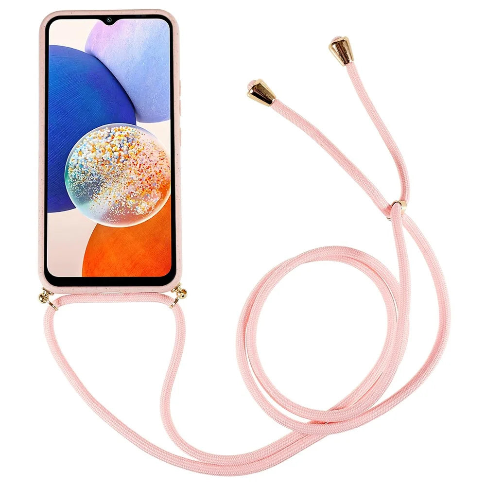 For Samsung Galaxy A05s 4G Eco Phone Case Crossbody Wheat Straw Cover Biodegradable - Pink - 2