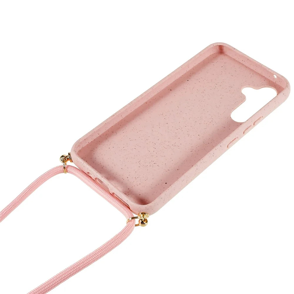 For Samsung Galaxy A05s 4G Eco Phone Case Crossbody Wheat Straw Cover Biodegradable - Pink - 4