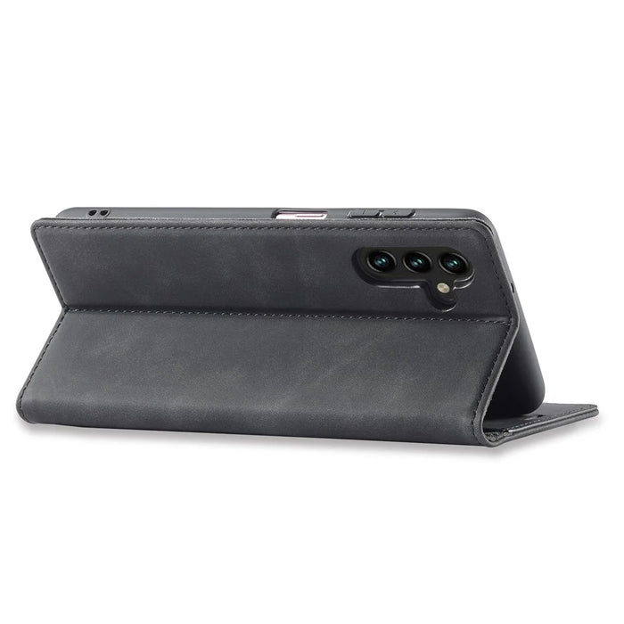 LC.IMEEKE For Samsung Galaxy A35 5G Microfiber Leather Case Phone Cover Magnetic Closing - Black - 3