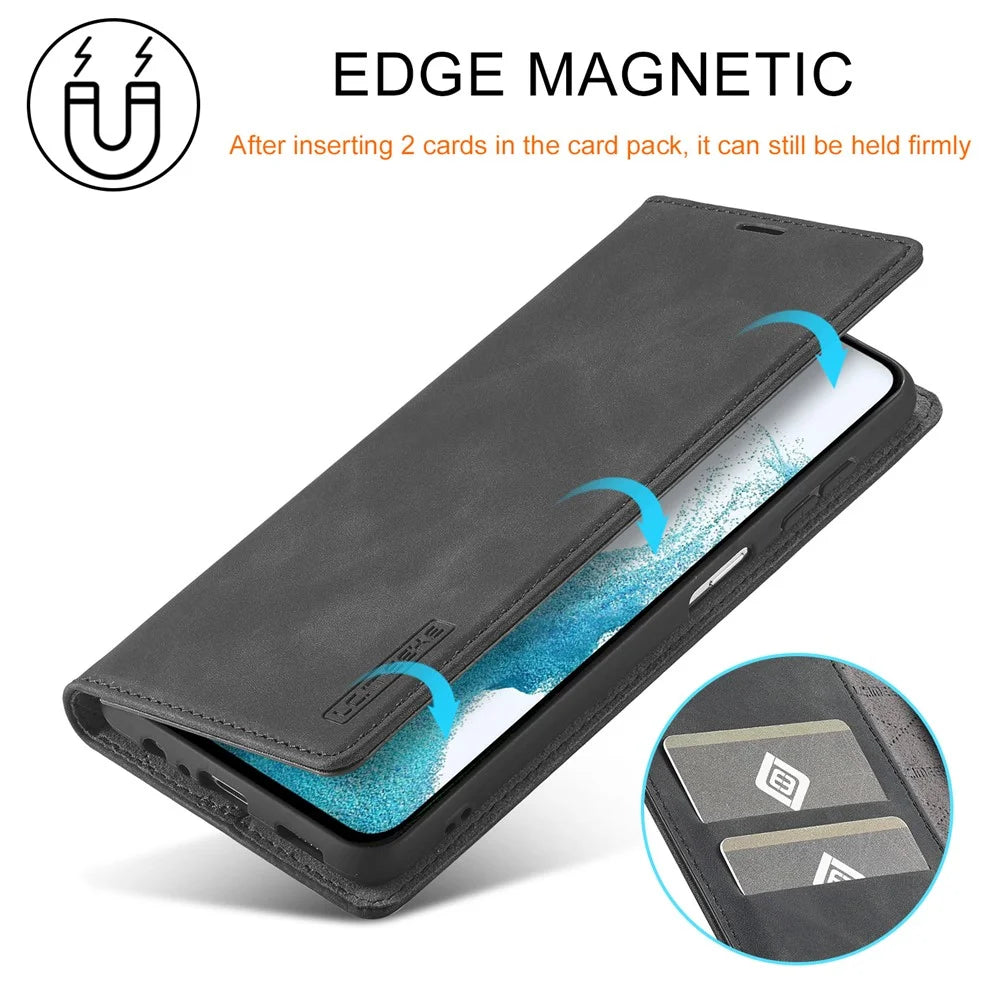 LC.IMEEKE For Samsung Galaxy A35 5G Microfiber Leather Case Phone Cover Magnetic Closing - Black - 5