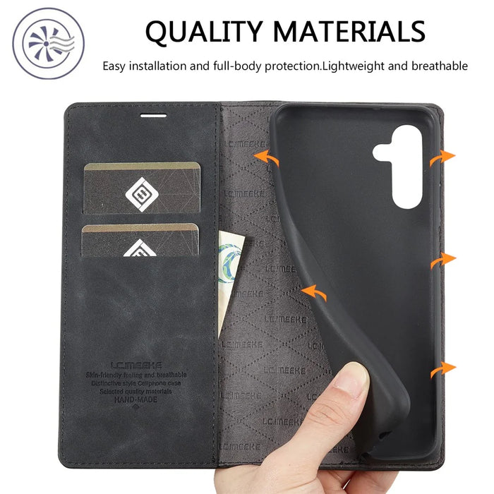LC.IMEEKE For Samsung Galaxy A35 5G Microfiber Leather Case Phone Cover Magnetic Closing - Black - 7