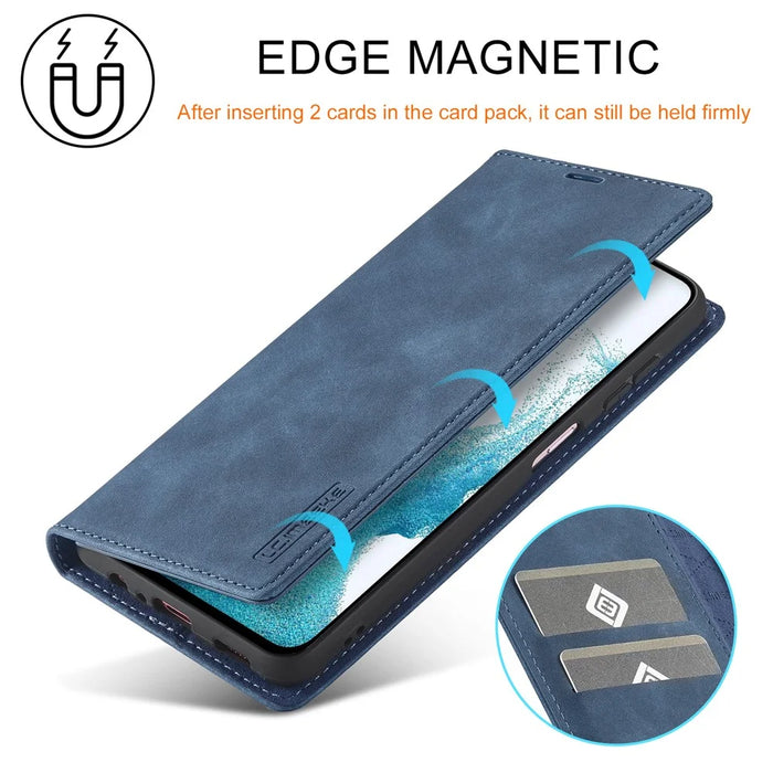 LC.IMEEKE For Samsung Galaxy A55 5G Wallet Case Microfiber Leather Phone Cover - Blue - 5