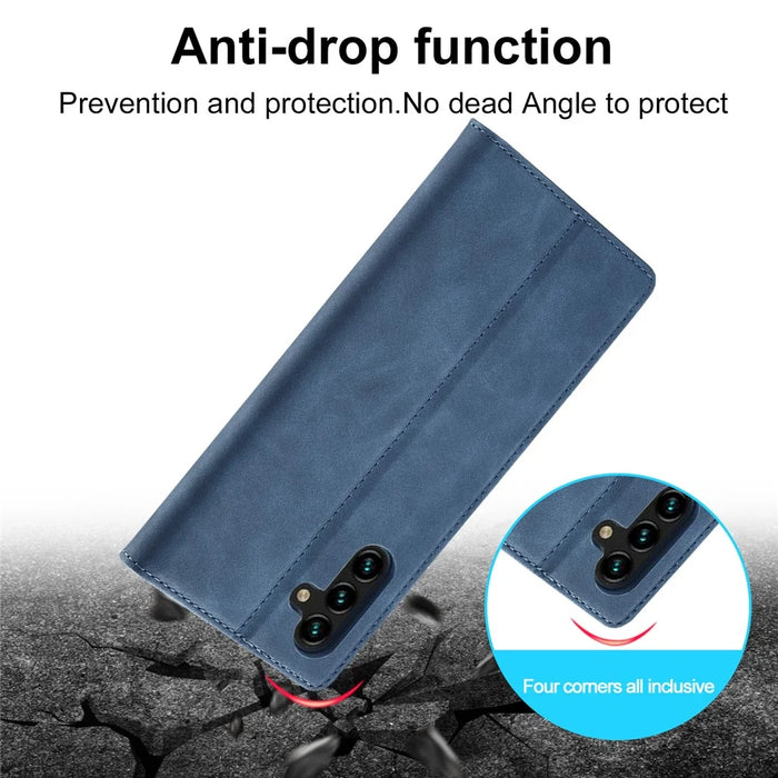 LC.IMEEKE For Samsung Galaxy A55 5G Wallet Case Microfiber Leather Phone Cover - Blue - 6