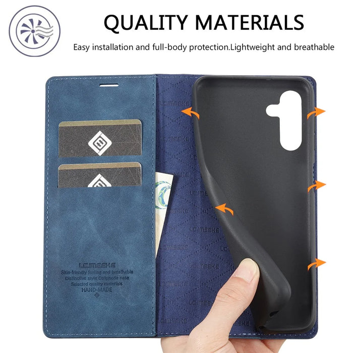 LC.IMEEKE For Samsung Galaxy A55 5G Wallet Case Microfiber Leather Phone Cover - Blue - 7