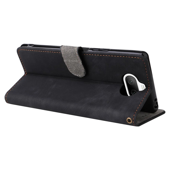 For Sony Xperia 8 Case RFID Blocking PU Leather Phone Cover with Wallet - Black - 4