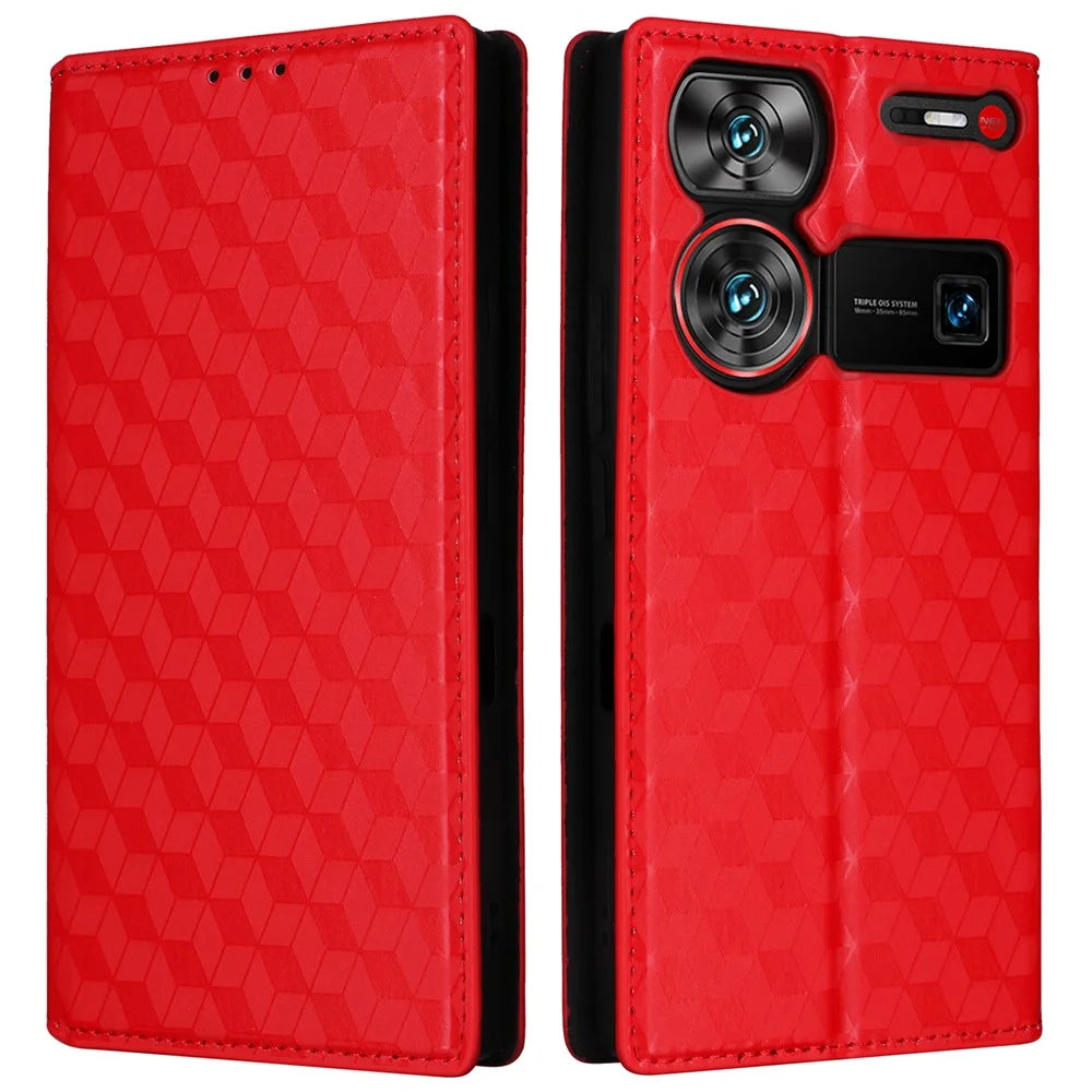 For ZTE nubia Z60 Ultra Wallet Case PU Leather Cover Rhombus Imprinted - Red - 1