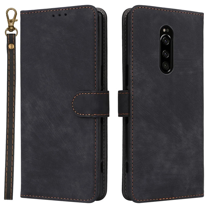 For Sony Xperia 1 RFID Blocking Leather Case with Strap Phone Wallet Cover - Black - 1