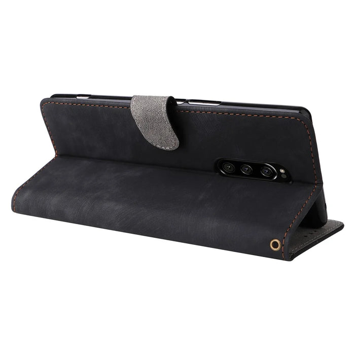For Sony Xperia 1 RFID Blocking Leather Case with Strap Phone Wallet Cover - Black - 4