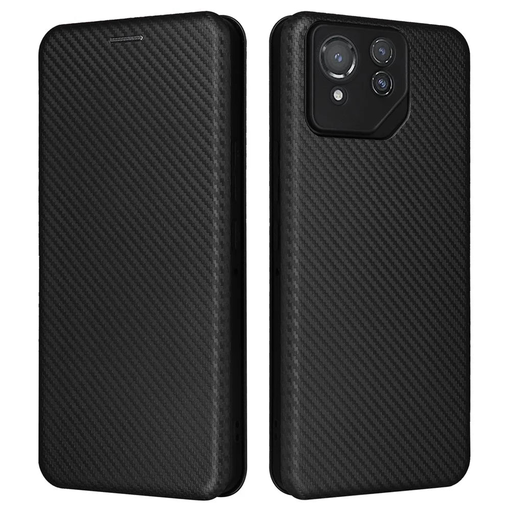 For Asus ROG Phone 8 5G / Phone 8 Pro 5G Phone Case Carbon Fiber Texture Stand Card Holder - Black - 1