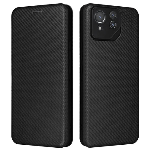 For Asus ROG Phone 8 Pro 5G / 8 5G Leather Case with Card Slot Carbon Fiber Texture  - Black - 1