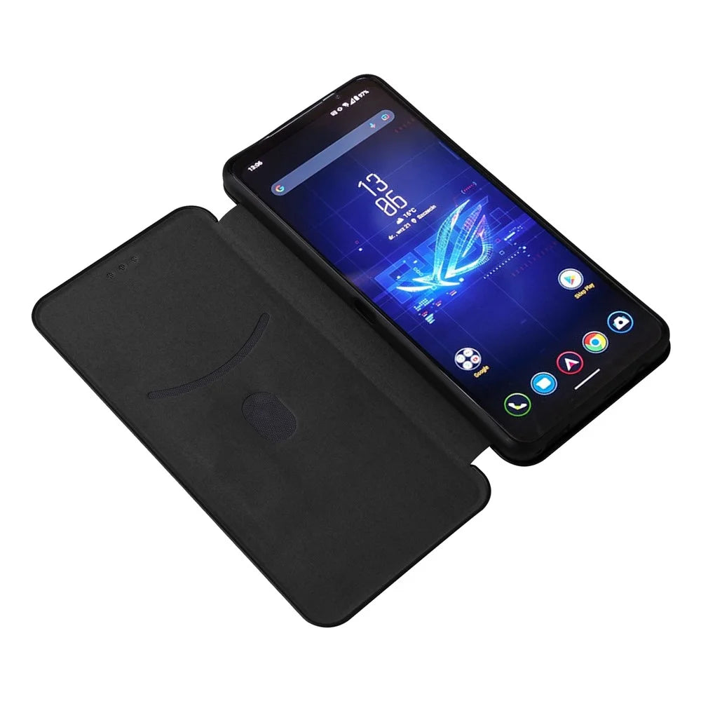 For Asus ROG Phone 8 Pro 5G / 8 5G Leather Case with Card Slot Carbon Fiber Texture  - Black - 2