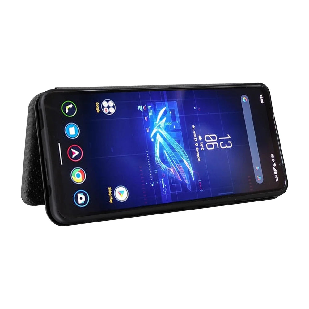 For Asus ROG Phone 8 Pro 5G / 8 5G Leather Case with Card Slot Carbon Fiber Texture  - Black - 3