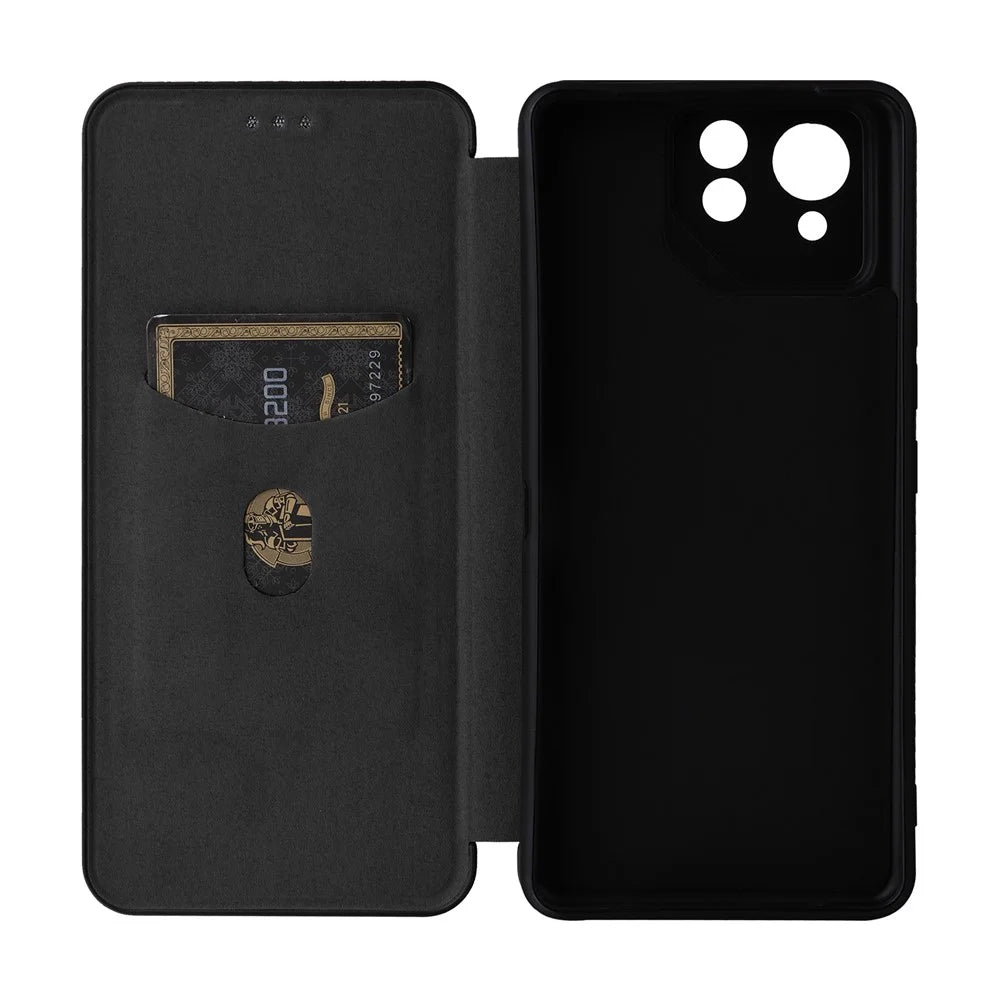 For Asus ROG Phone 8 Pro 5G / 8 5G Leather Case with Card Slot Carbon Fiber Texture  - Black - 6