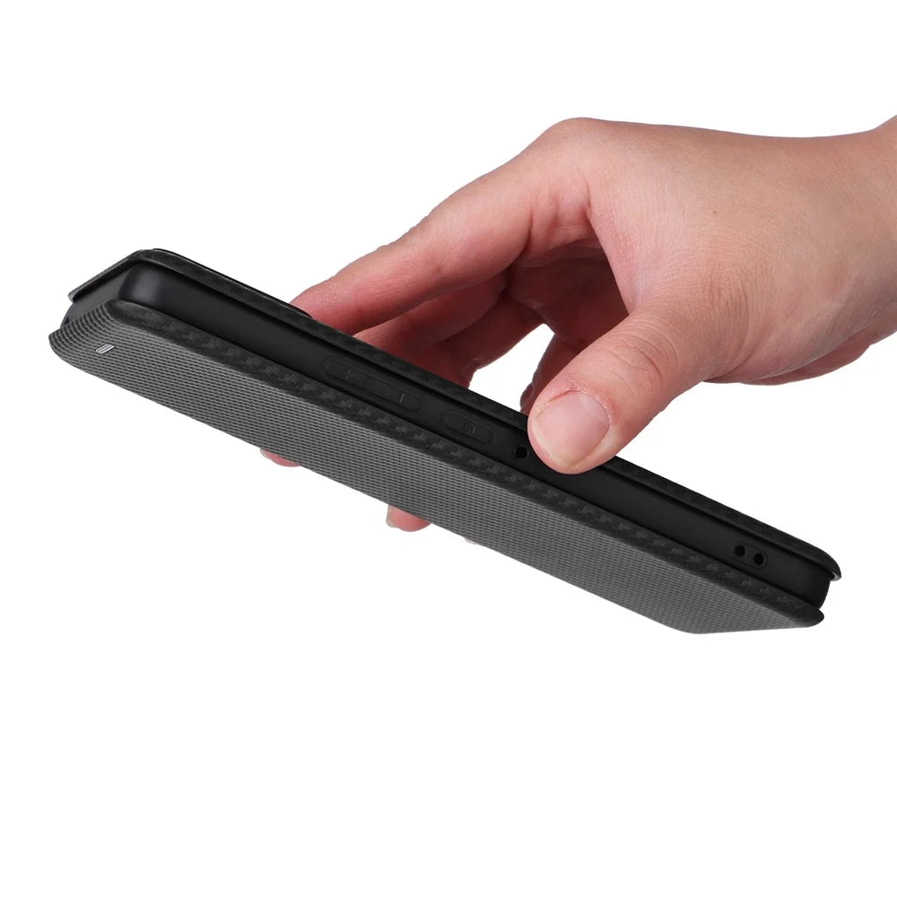 For Asus ROG Phone 8 Pro 5G / 8 5G Leather Case with Card Slot Carbon Fiber Texture  - Black - 7