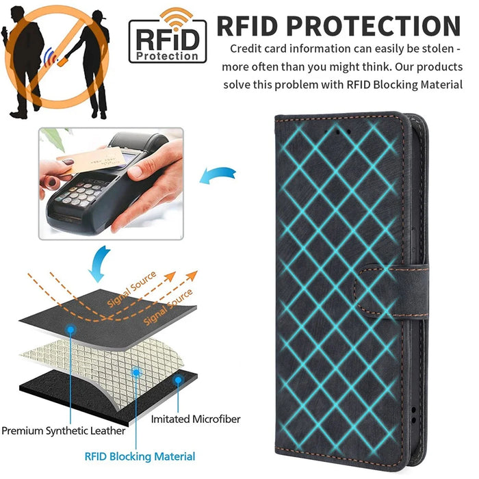 For ZTE Blade V41 Smart / Blade A72s / Optus X Max Case RFID Blocking Phone Wallet Cover - Black - 5