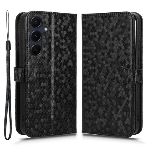 For Samsung Galaxy A55 5G Case Dot Pattern Imprinted Leather Cover with Wallet - Black - 1