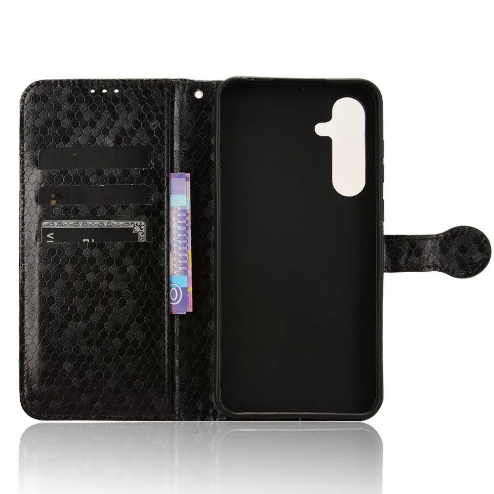For Samsung Galaxy A55 5G Case Dot Pattern Imprinted Leather Cover with Wallet - Black - 4
