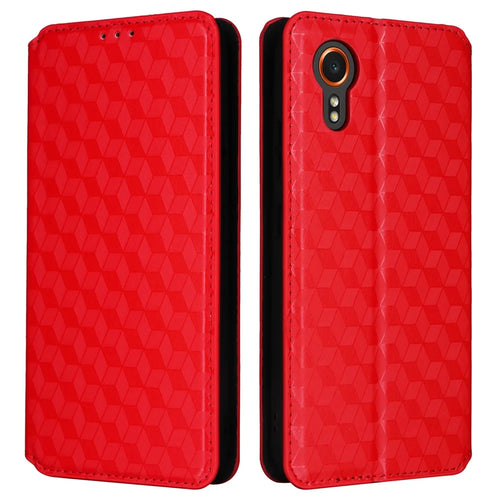 For Samsung Galaxy Xcover7 Wallet Case Rhombus Imprinted Leather Flip Cover - Red - 1
