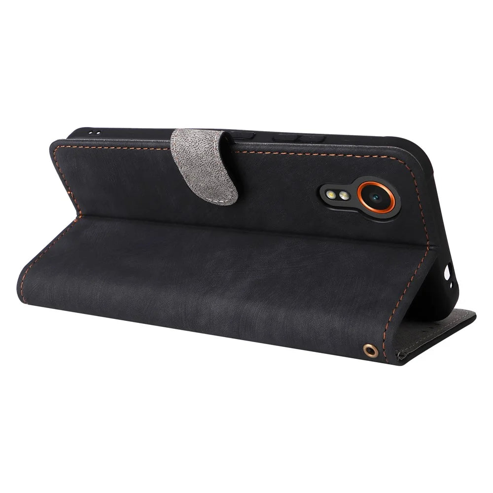 For Samsung Galaxy Xcover7 Leather Case with Strap RFID Blocking Wallet - Black - 4