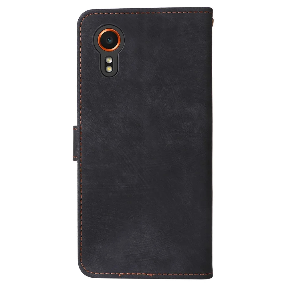 For Samsung Galaxy Xcover7 Leather Case with Strap RFID Blocking Wallet - Black - 7