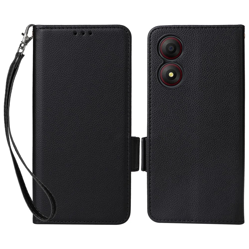 For ZTE Blade A34 Phone Case Leather Litchi Texture Cover with Magnetic Closure - Black - 1