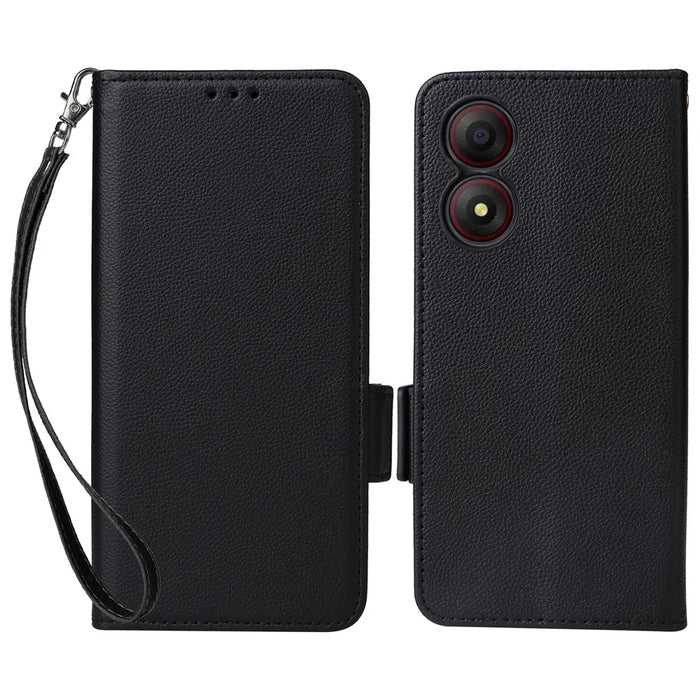 For ZTE Blade A34 Phone Case Leather Litchi Texture Cover with Magnetic Closure - Black - 1