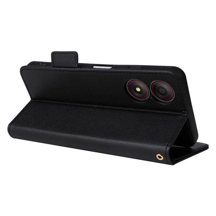 For ZTE Blade A34 Phone Case Leather Litchi Texture Cover with Magnetic Closure - Black - 4