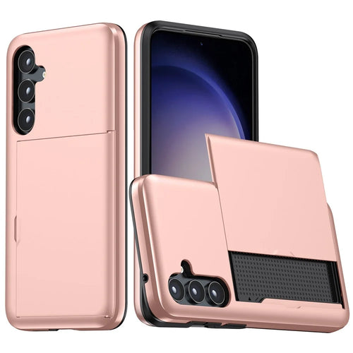 For Samsung Galaxy A55 5G Phone Case TPU + PC Cover with Slide Card Holder - Rose Gold - 1