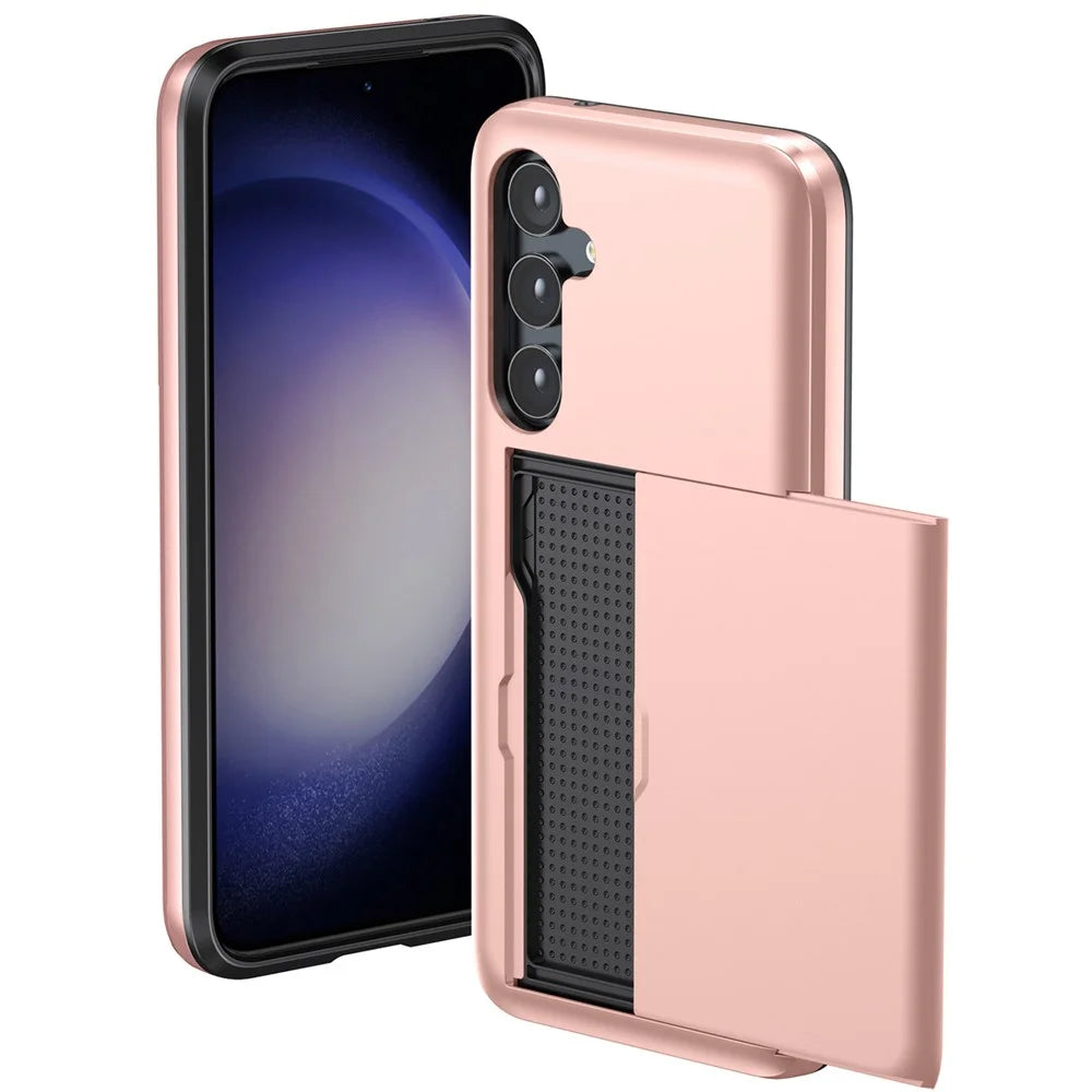 For Samsung Galaxy A55 5G Phone Case TPU + PC Cover with Slide Card Holder - Rose Gold - 2