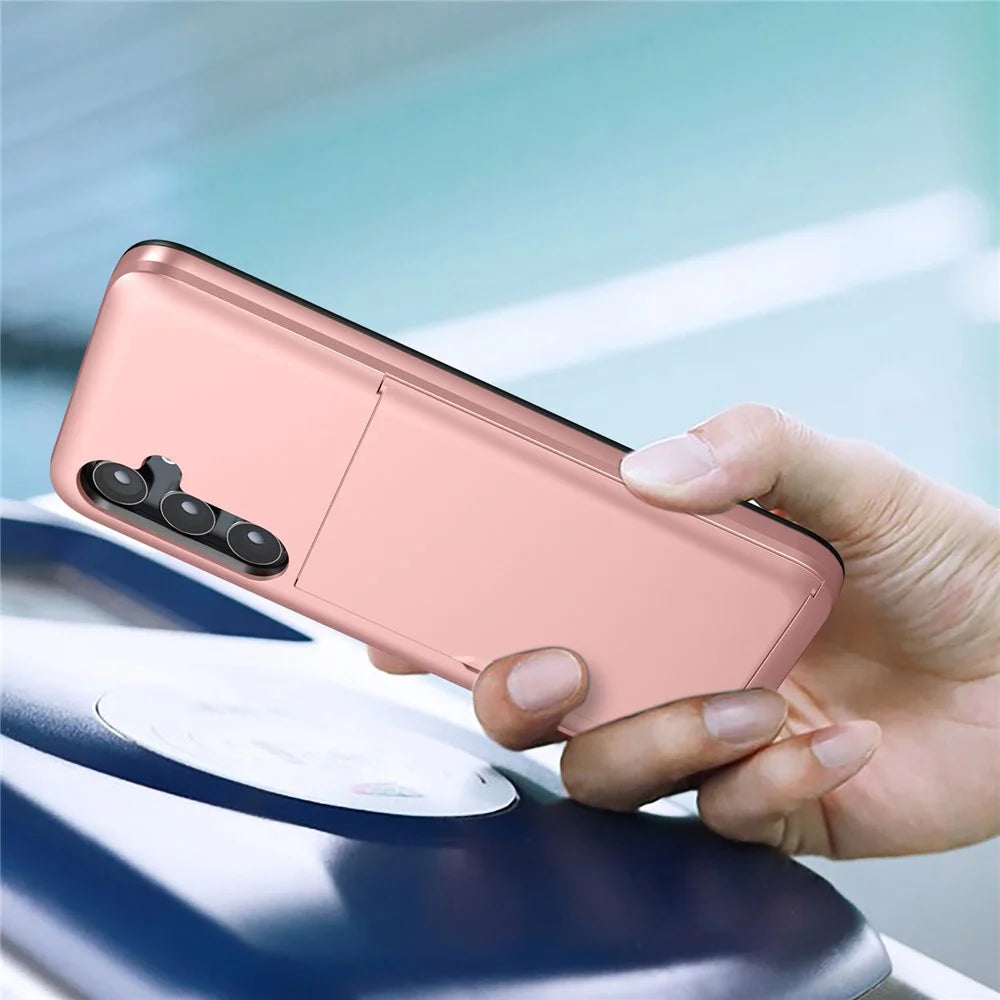 For Samsung Galaxy A55 5G Phone Case TPU + PC Cover with Slide Card Holder - Rose Gold - 3
