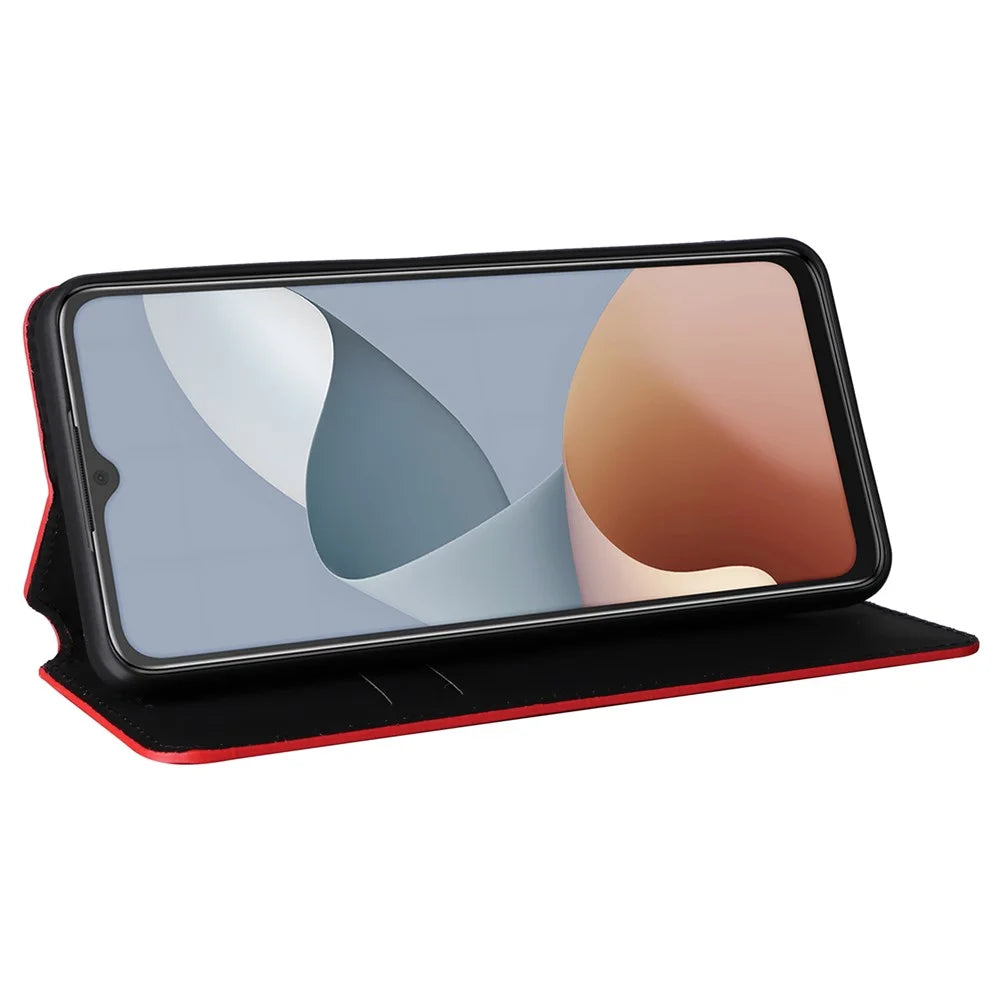 For ZTE Blade A34 Case PU Leather Cover with Wallet Folding Stand - Red - 3