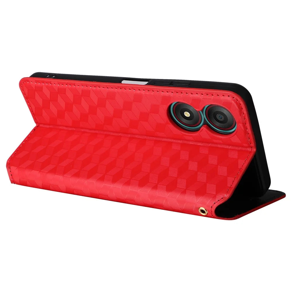 For ZTE Blade A34 Case PU Leather Cover with Wallet Folding Stand - Red - 4