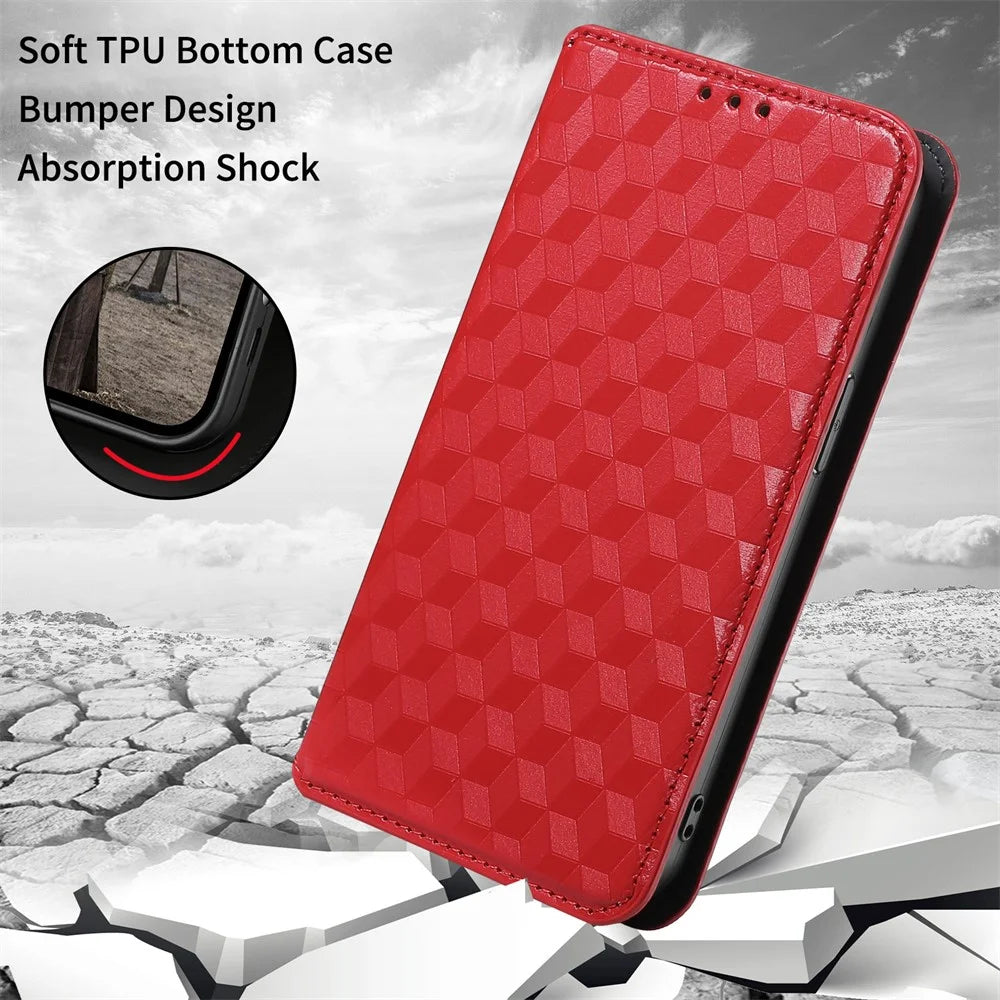 For ZTE Blade A34 Case PU Leather Cover with Wallet Folding Stand - Red - 6