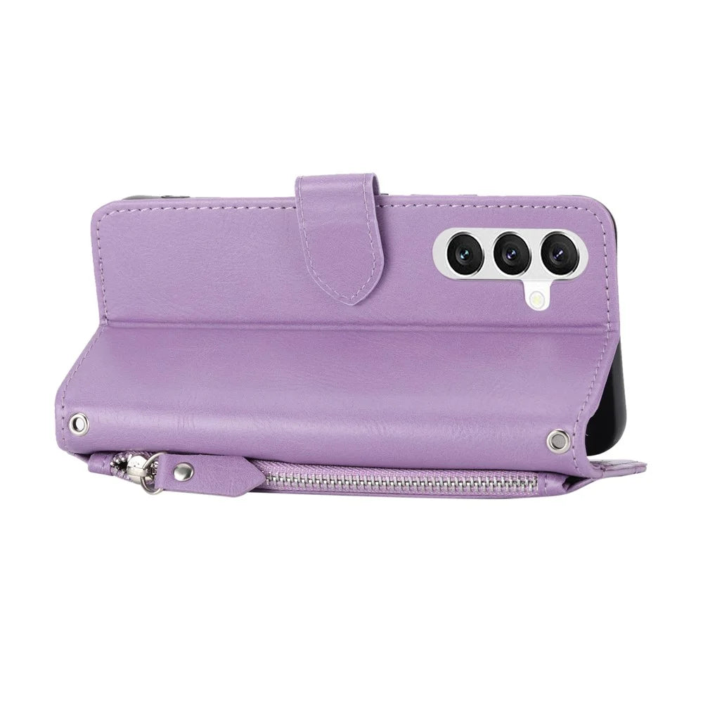 For Samsung Galaxy A35 5G Leather Case Crossbody Phone Cover Zipper Pocket - Purple - 4