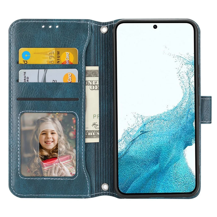 For Samsung Galaxy A55 5G Zipper Leather Case Wallet Phone Cover with 2 Straps - Blue - 2