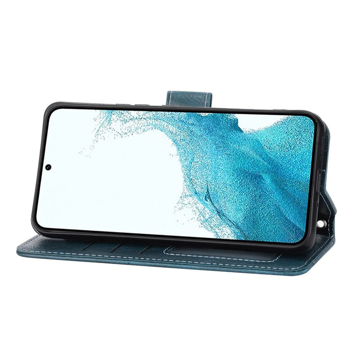 For Samsung Galaxy A55 5G Zipper Leather Case Wallet Phone Cover with 2 Straps - Blue - 3