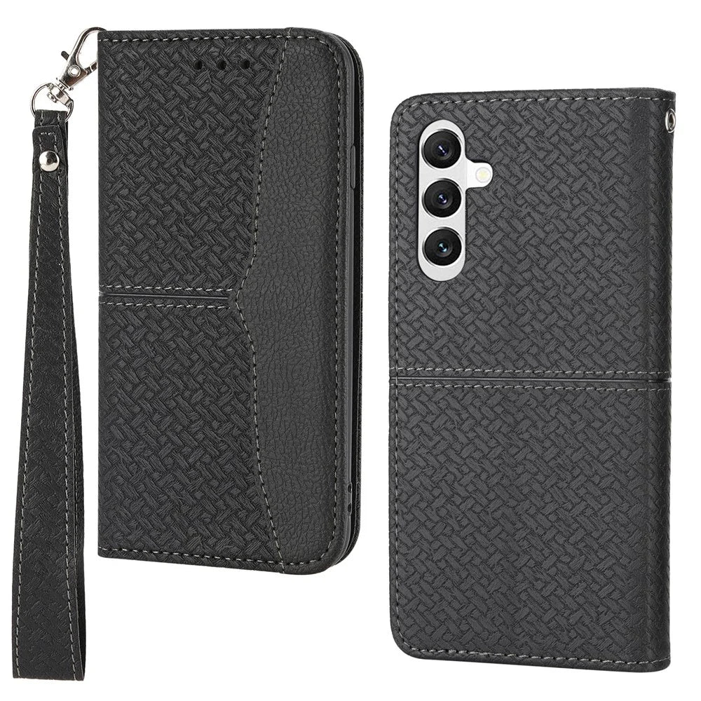 For Samsung Galaxy A35 5G Case with Strap Wallet Leather Flip Phone Cover - Black - 1