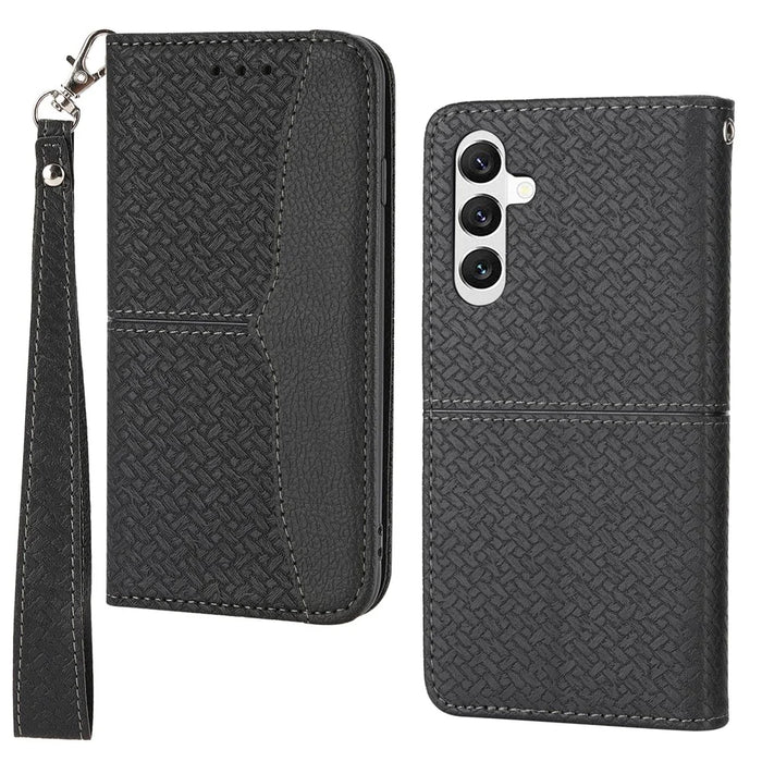 For Samsung Galaxy A35 5G Case with Strap Wallet Leather Flip Phone Cover - Black - 1