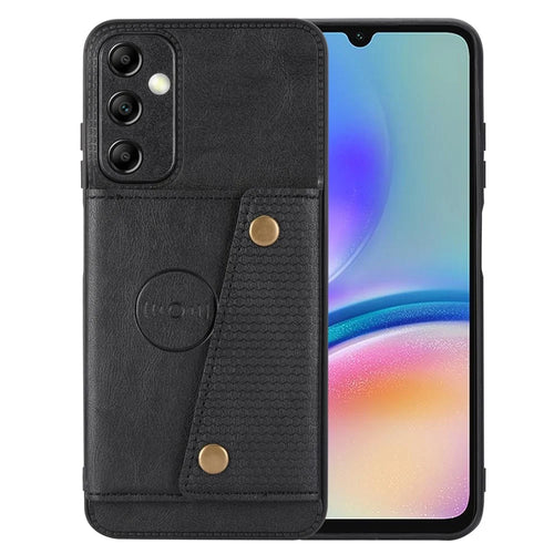 For Samsung Galaxy A15 5G Case Anti-Drop Leather Coated TPU Card Holder Phone Shell - Black - 1