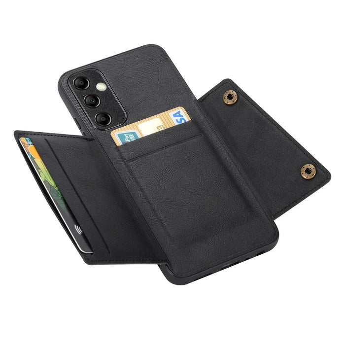 For Samsung Galaxy A15 5G Case Anti-Drop Leather Coated TPU Card Holder Phone Shell - Black - 2