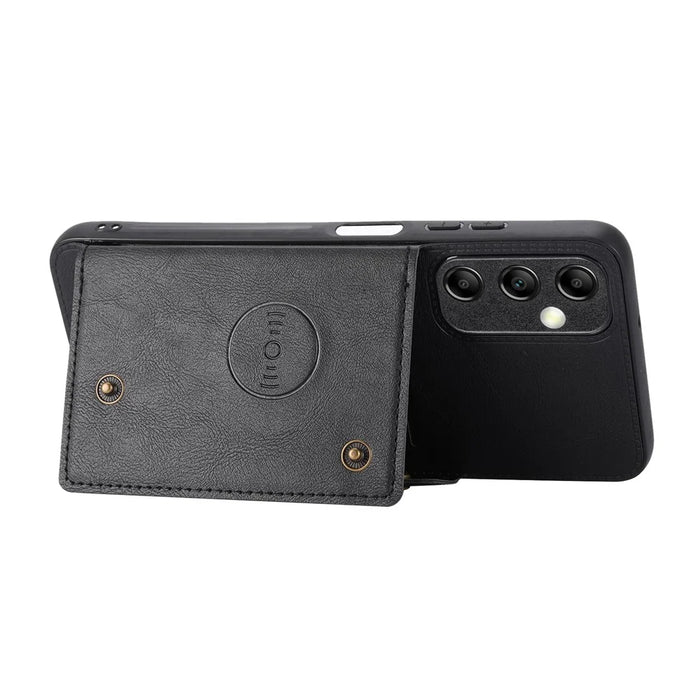 For Samsung Galaxy A15 5G Case Anti-Drop Leather Coated TPU Card Holder Phone Shell - Black - 3