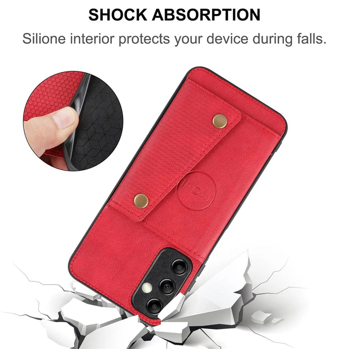 For Samsung Galaxy A15 5G Case Anti-Drop Leather Coated TPU Card Holder Phone Shell - Black - 5