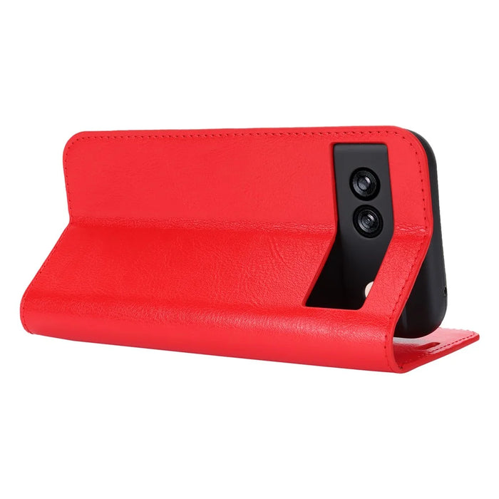 For Google Pixel 8a Phone Wallet Case Split Leather Cover Crazy Horse Texture - Red - 3