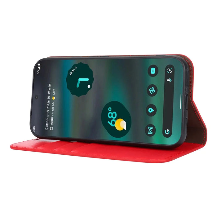 For Google Pixel 8a Phone Wallet Case Split Leather Cover Crazy Horse Texture - Red - 4