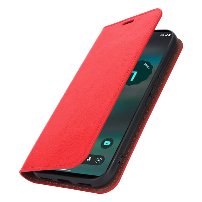 For Google Pixel 8a Phone Wallet Case Split Leather Cover Crazy Horse Texture - Red - 5