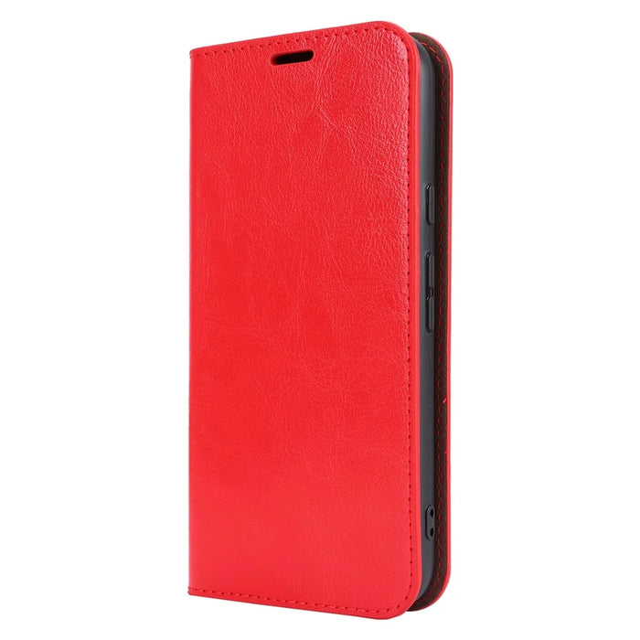 For Google Pixel 8a Phone Wallet Case Split Leather Cover Crazy Horse Texture - Red - 7